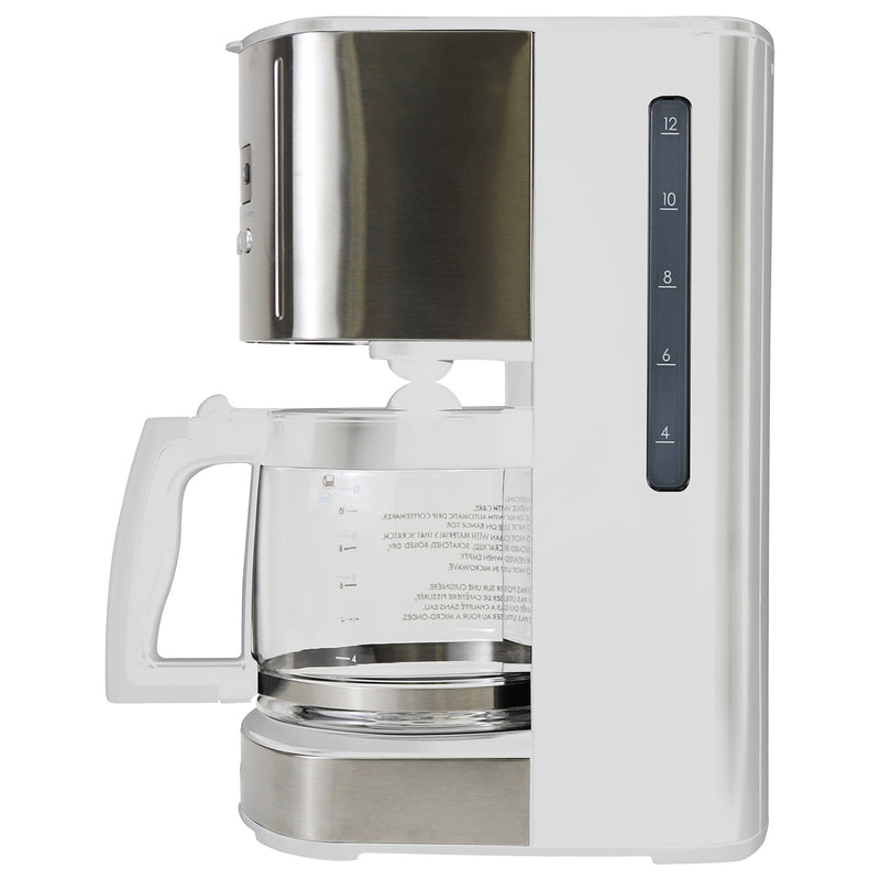 Kenmore Aroma Control 12-Cup Programmable Coffee Machine, White and Stainless Steel Drip Coffee Machine, Glass Carafe, Reusable Filter, Timer, Digital Display Charcoal Water Filter, Regular or Bold