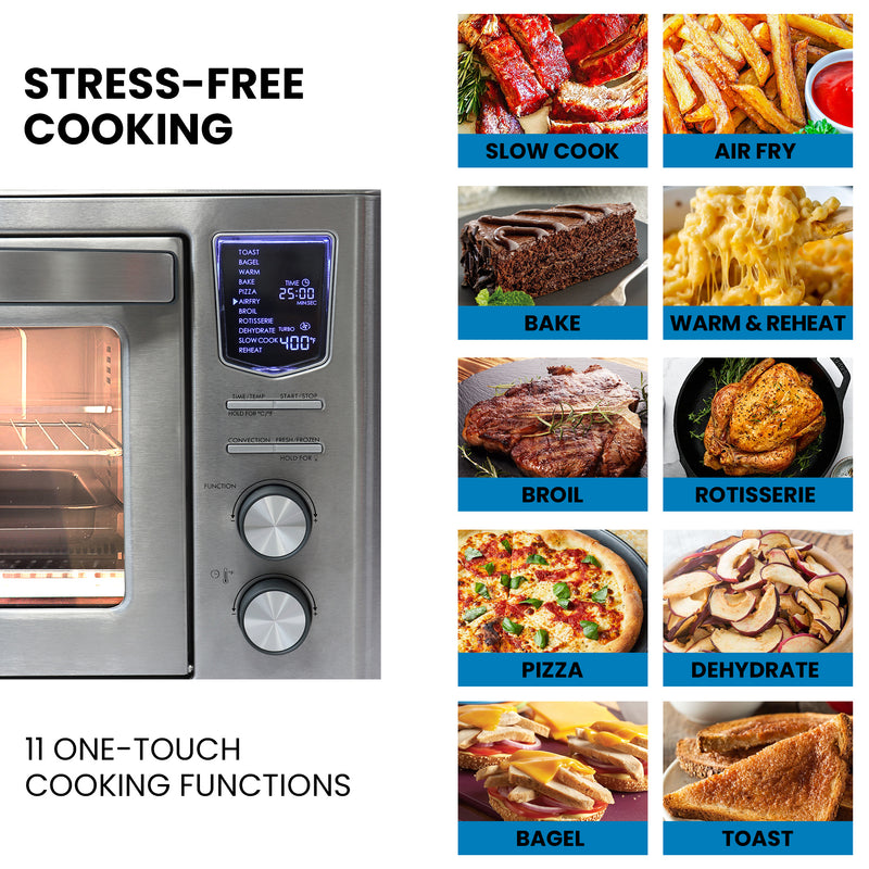 Kenmore 11-In-1 Digital Air Fryer Oven, 24L, 1700W Benchtop Oven, Slow-Cook & Dehydrate, Dishwasher-Safe Accessories (Stainless Steel)