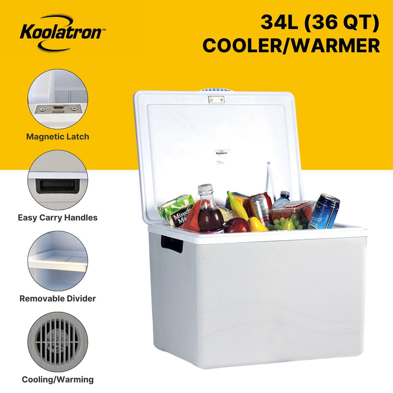 Koolatron Mini Fridge 12V Electric Iceless Cooler and Warmer, 34L Portable Car Fridge Refrigerator  For Travel, Trucking and Camping (Grey)