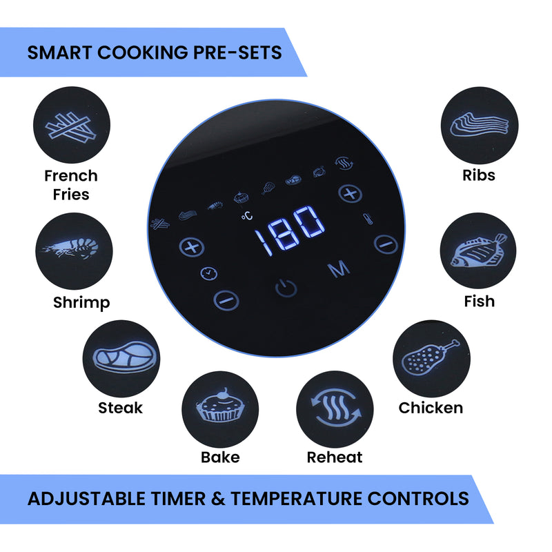 Total Chef Electric Air Fryer Oven 4.8L | Airfryer Digital Touchscreen Controls, 8 Smart Cooking Presets, Adjustable Temperature, Programmable Timer, Non-Stick Basket, Quick Easy Meals, Black